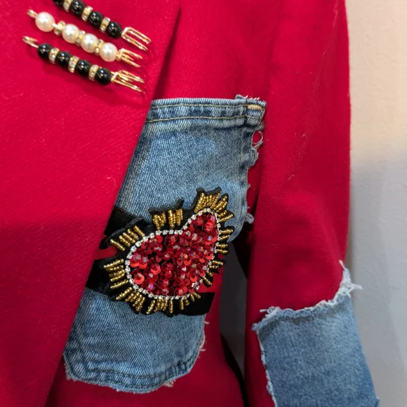 Red Custom Patchwork Valentines Day Blazer Xl(14-16) - Picture 4 of 9